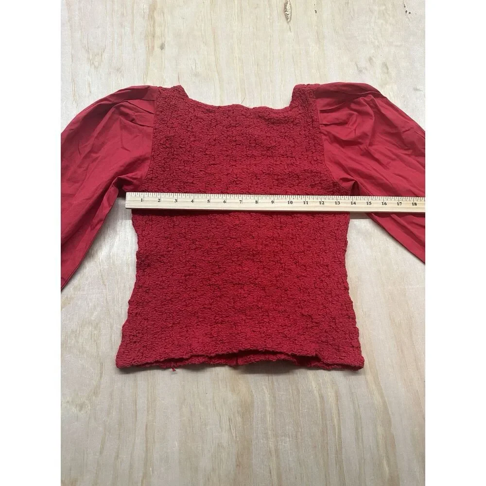 Anthropologie Women’s Red Smocked‎ Blouse XS Fitted 3/4 Sleeve